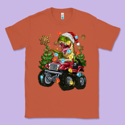 Classic Tee Christmas T-rex With Monster Truck