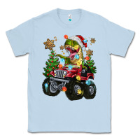 Dusty Blue Christmas T-rex With Monster Truck Classic Tee - MaliasSmallBusiness