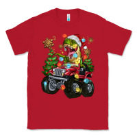 Red Christmas T-rex With Monster Truck Classic Tee - MaliasSmallBusiness