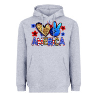 Heather Grey peace love america Heavyweight Hoodie - Zillion Design Studio