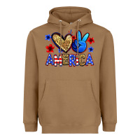 Toasted Coconut peace love america Heavyweight Hoodie - Zillion Design Studio