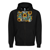 Black western sunflowers turquoise cowhide background Zipper Hoodie - RanaPortraitStore
