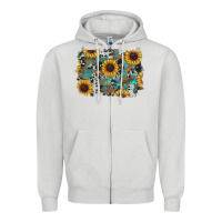 Dove Grey western sunflowers turquoise cowhide background Zipper Hoodie - RanaPortraitStore