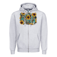 Heather Grey western sunflowers turquoise cowhide background Zipper Hoodie - RanaPortraitStore
