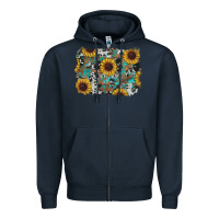 Navy western sunflowers turquoise cowhide background Zipper Hoodie - RanaPortraitStore