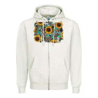Oatmeal Heather western sunflowers turquoise cowhide background Zipper Hoodie - RanaPortraitStore