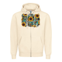 Sandshell western sunflowers turquoise cowhide background Zipper Hoodie - RanaPortraitStore