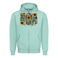 Seafoam western sunflowers turquoise cowhide background Zipper Hoodie - RanaPortraitStore