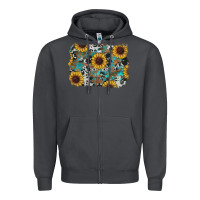 Smoke western sunflowers turquoise cowhide background Zipper Hoodie - RanaPortraitStore