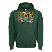 Sports Green western sunflowers turquoise cowhide background Zipper Hoodie - RanaPortraitStore