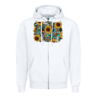White western sunflowers turquoise cowhide background Zipper Hoodie - RanaPortraitStore