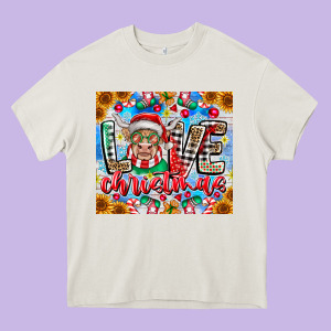 Love Christmas Highland Cow Heavy Core Tee Designed By Cowhidedigitalart