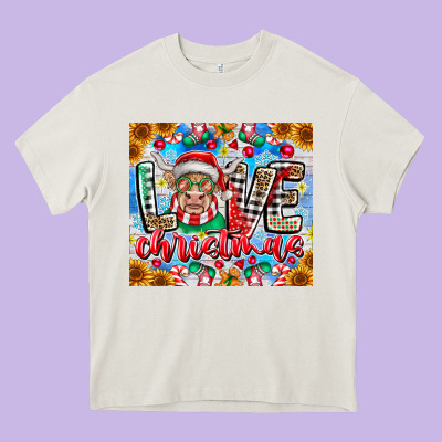 Love Christmas Highland Cow Heavy Core Tee Designed By Cowhidedigitalart