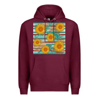 Burgundy sunflower wood serape  leather seamless Premium Hoodie - AdoDesignShop