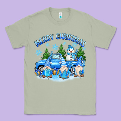 Classic Tee merry christmas snowman gnomes truck