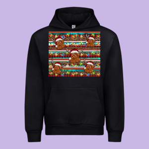 Christmas Turquoise Serape Highland Cow Urban Hoodie Designed By Barkaloodesign