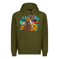 Army Green horse with sunflowers Premium Hoodie - Artiststas