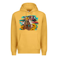 Mustard horse with sunflowers Premium Hoodie - Artiststas