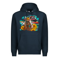 Navy horse with sunflowers Premium Hoodie - Artiststas