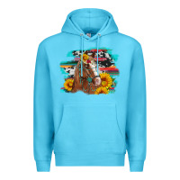 Ocean Blue horse with sunflowers Premium Hoodie - Artiststas