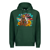 Sports Green horse with sunflowers Premium Hoodie - Artiststas