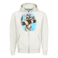 Oatmeal Heather baby sloth Zipper Hoodie - RanaPortraitStore