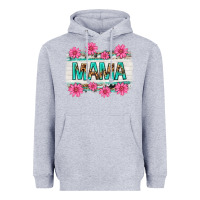 Heather Grey mama leopard with turquoise background Heavyweight Hoodie - texasbilliewilder