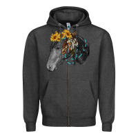 Charcoal Heather black and white western horse Zipper Hoodie - RanaPortraitStore