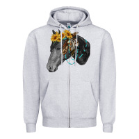Heather Grey black and white western horse Zipper Hoodie - RanaPortraitStore