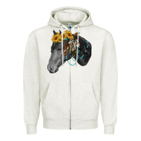 Oatmeal Heather black and white western horse Zipper Hoodie - RanaPortraitStore