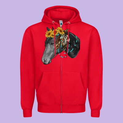 Zipper Hoodie black and white western horse