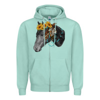 Seafoam black and white western horse Zipper Hoodie - RanaPortraitStore