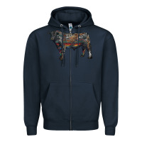 Navy black angus bull with western patterns Zipper Hoodie - RanaPortraitStore