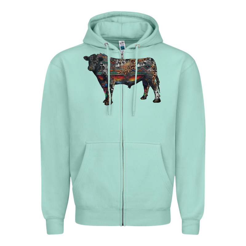 Black Angus Bull With Western Patterns Zipper Hoodie by RanaPortraitStore | Teevron