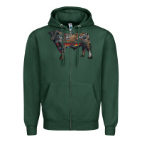 Sports Green black angus bull with western patterns Zipper Hoodie - RanaPortraitStore