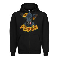 Black black angus calf with sunflowers Zipper Hoodie - RanaPortraitStore