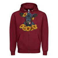 Burgundy black angus calf with sunflowers Zipper Hoodie - RanaPortraitStore