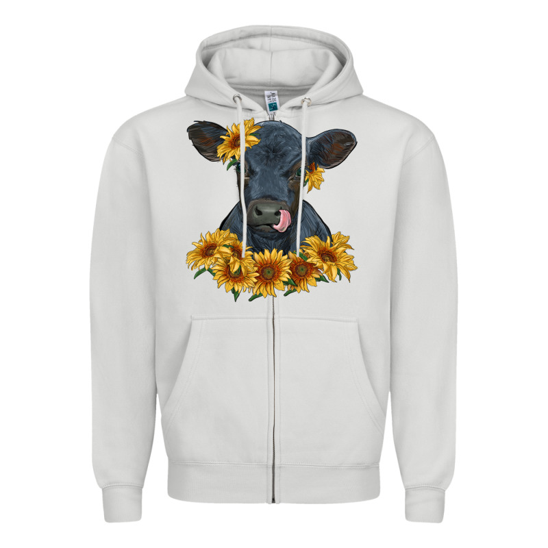 Black Angus Calf With Sunflowers Zipper Hoodie by RanaPortraitStore | Teevron