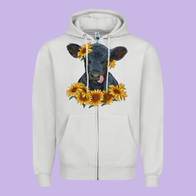 Zipper Hoodie black angus calf with sunflowers