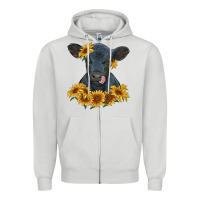 Dove Grey black angus calf with sunflowers Zipper Hoodie - RanaPortraitStore
