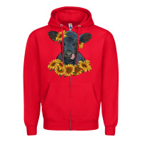 Red black angus calf with sunflowers Zipper Hoodie - RanaPortraitStore
