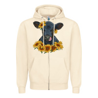 Sandshell black angus calf with sunflowers Zipper Hoodie - RanaPortraitStore