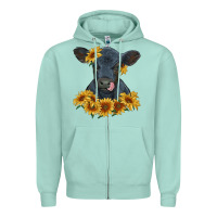 Seafoam black angus calf with sunflowers Zipper Hoodie - RanaPortraitStore