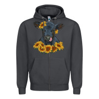 Smoke black angus calf with sunflowers Zipper Hoodie - RanaPortraitStore