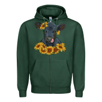 Sports Green black angus calf with sunflowers Zipper Hoodie - RanaPortraitStore