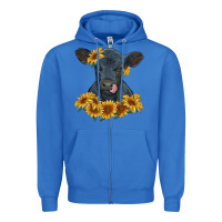 True Royal black angus calf with sunflowers Zipper Hoodie - RanaPortraitStore