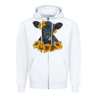White black angus calf with sunflowers Zipper Hoodie - RanaPortraitStore