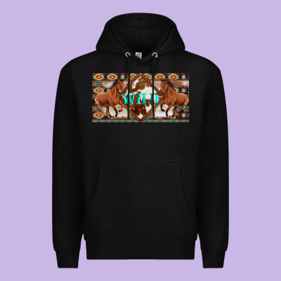 Aztec Horses And Wild With Cowhide License Plate Template Premium Hoodie Designed By Artiststas