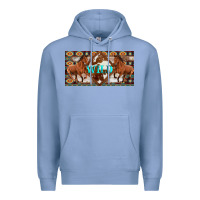 Colony Blue aztec horses and wild with cowhide license plate template Premium Hoodie - Artiststas