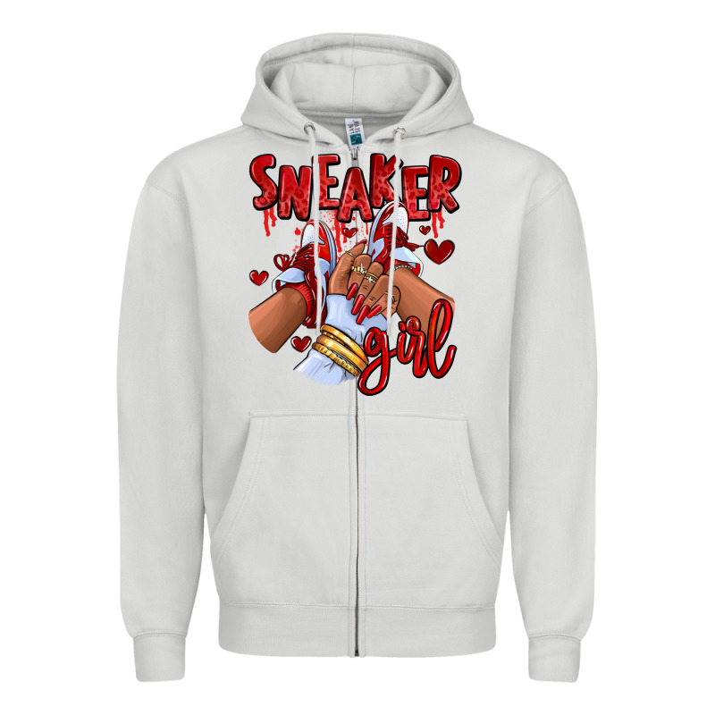 Red Sneaker Girl Afro Woman Zipper Hoodie by RanaPortraitStore | Teevron